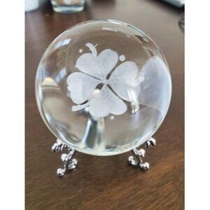 New Crystal 2.4 inch (60mm) Four-leaf clover Crystal Ball with Sliver Stand